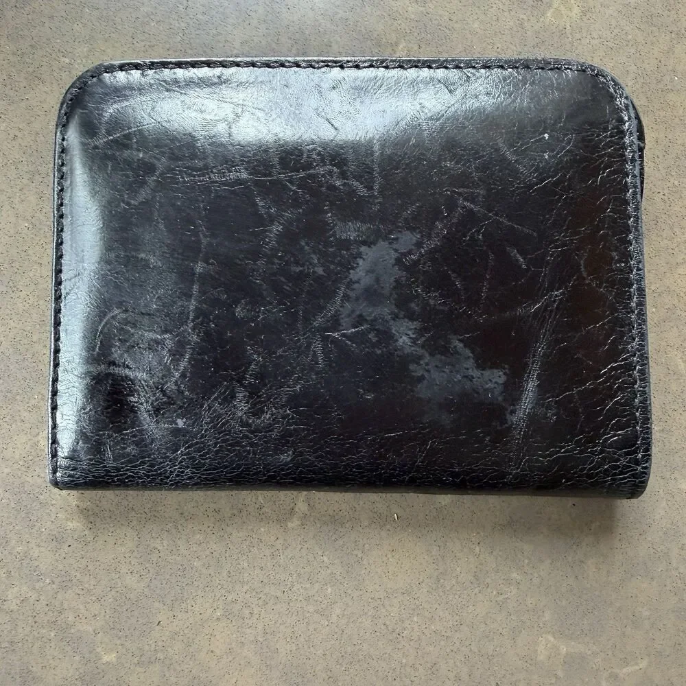 Vintage HOBO Black Bifold Card, ID & Zipper Coin Compact Wallet Leather
